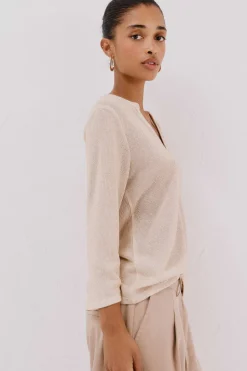 Cortefiel Camiseta lurex cuello mao Dorado