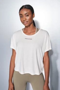 Dash and Stars Camiseta manga corta boxy blanco beige