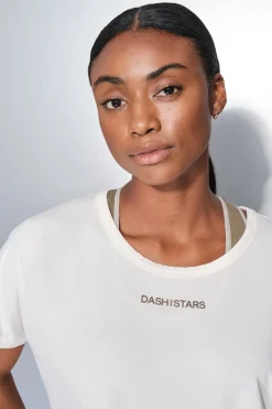 Dash and Stars Camiseta manga corta boxy blanco beige