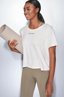 Dash and Stars Camiseta manga corta boxy blanco beige
