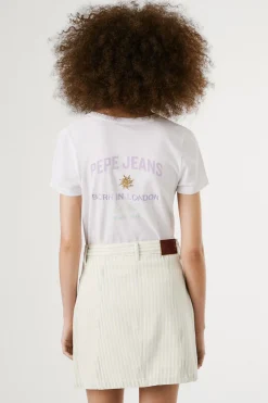Pepe Jeans Camiseta manga corta con logo bordado y dibujo trasero. blanco