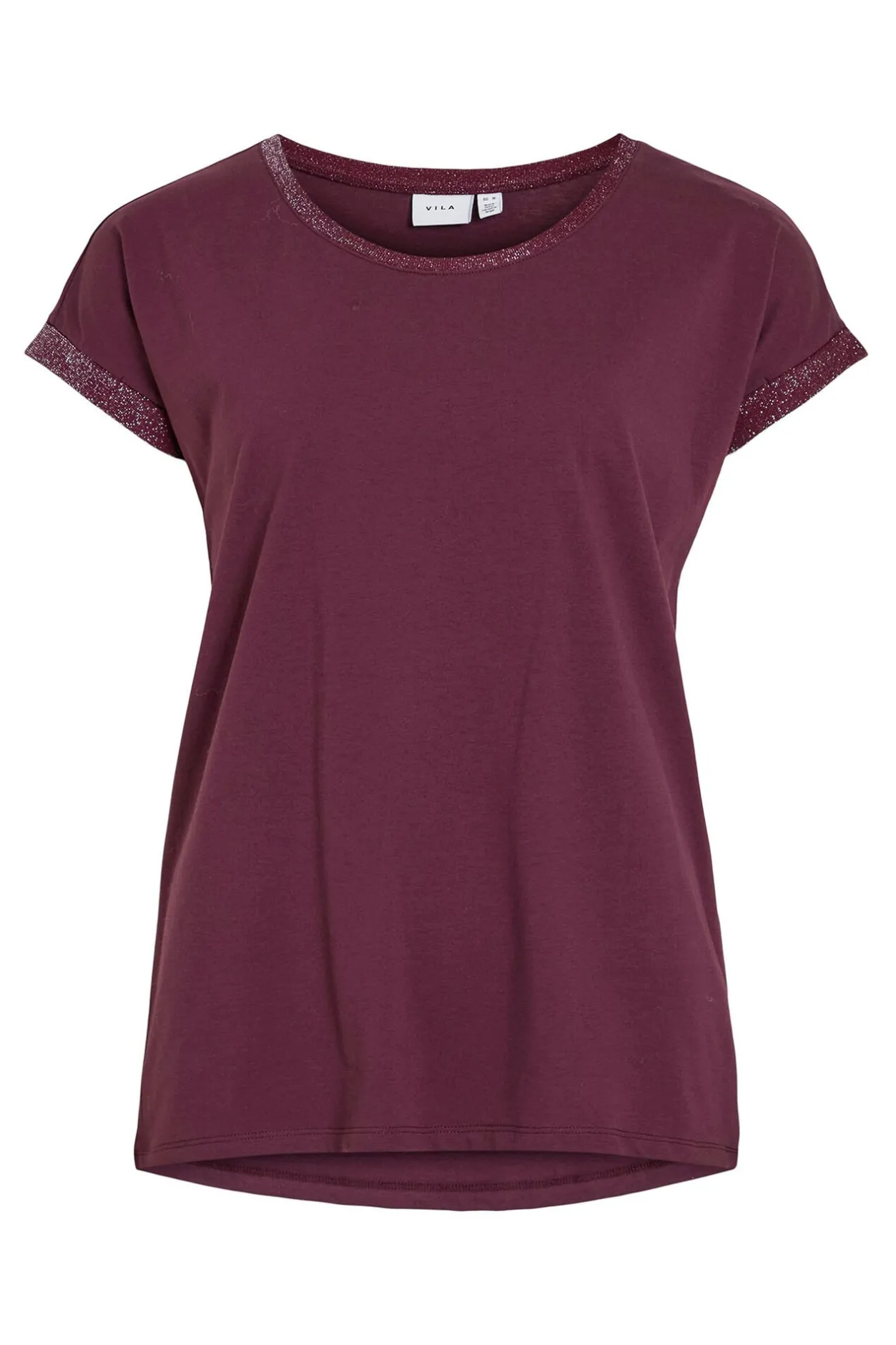 Vila Camiseta manga corta con glitter de algodón orgánico Morado New