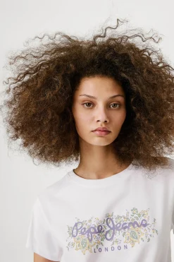 Pepe Jeans Camiseta manga corta con logo frontal con motivos florales blanco New