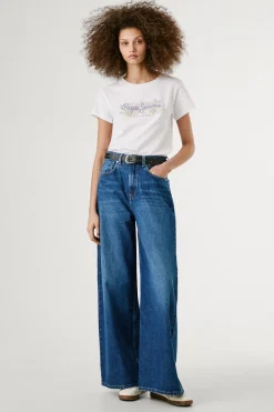 Pepe Jeans Camiseta manga corta con logo frontal con motivos florales blanco New