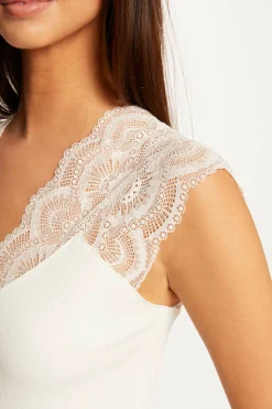 Morgan Camiseta manga corta con encaje Blanco Hot