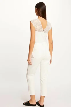 Morgan Camiseta manga corta con encaje Blanco Hot