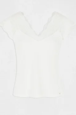 Morgan Camiseta manga corta con encaje Blanco Hot