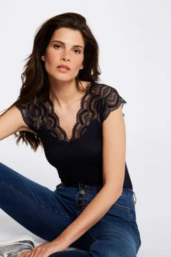 Morgan Camiseta manga corta con encaje Azul marino Outlet