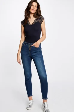 Morgan Camiseta manga corta con encaje Azul marino Outlet