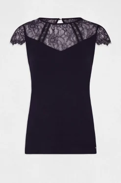 Morgan Camiseta manga corta con encaje Azul marino Best