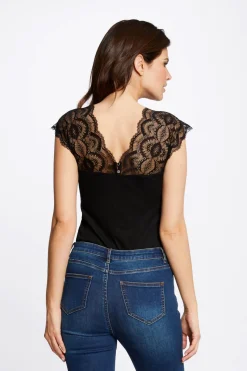 Morgan Camiseta manga corta con encaje Negro Outlet