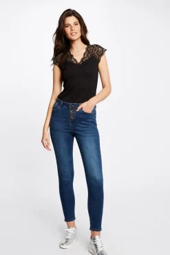 Morgan Camiseta manga corta con encaje Negro Outlet