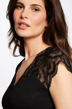 Morgan Camiseta manga corta con encaje Negro Outlet