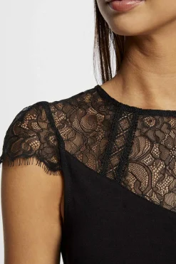 Morgan Camiseta manga corta con encaje Negro Best