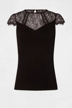 Morgan Camiseta manga corta con encaje Negro Best