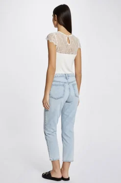 Morgan Camiseta manga corta con encaje Marfil Best