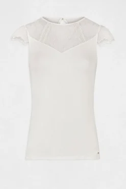 Morgan Camiseta manga corta con encaje Marfil Best