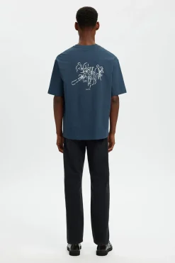 Selected Camiseta manga corta estampado contraste Azul marino Discount