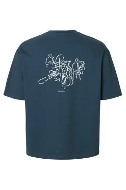 Selected Camiseta manga corta estampado contraste Azul marino Discount