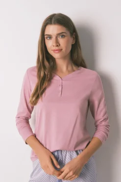 Women'secret Camiseta manga larga algodón perchado rosa Outlet