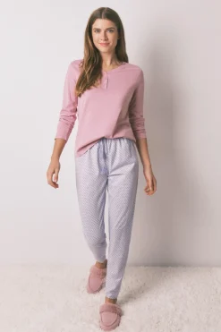 Women'secret Camiseta manga larga algodón perchado rosa Outlet