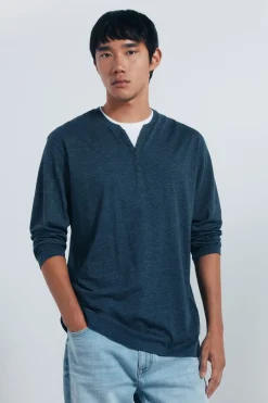 Springfield Camiseta manga larga cuello panadero azul Clearance