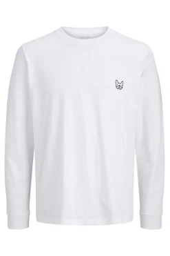 Jack & Jones Camiseta manga larga estampado perro blanco Discount