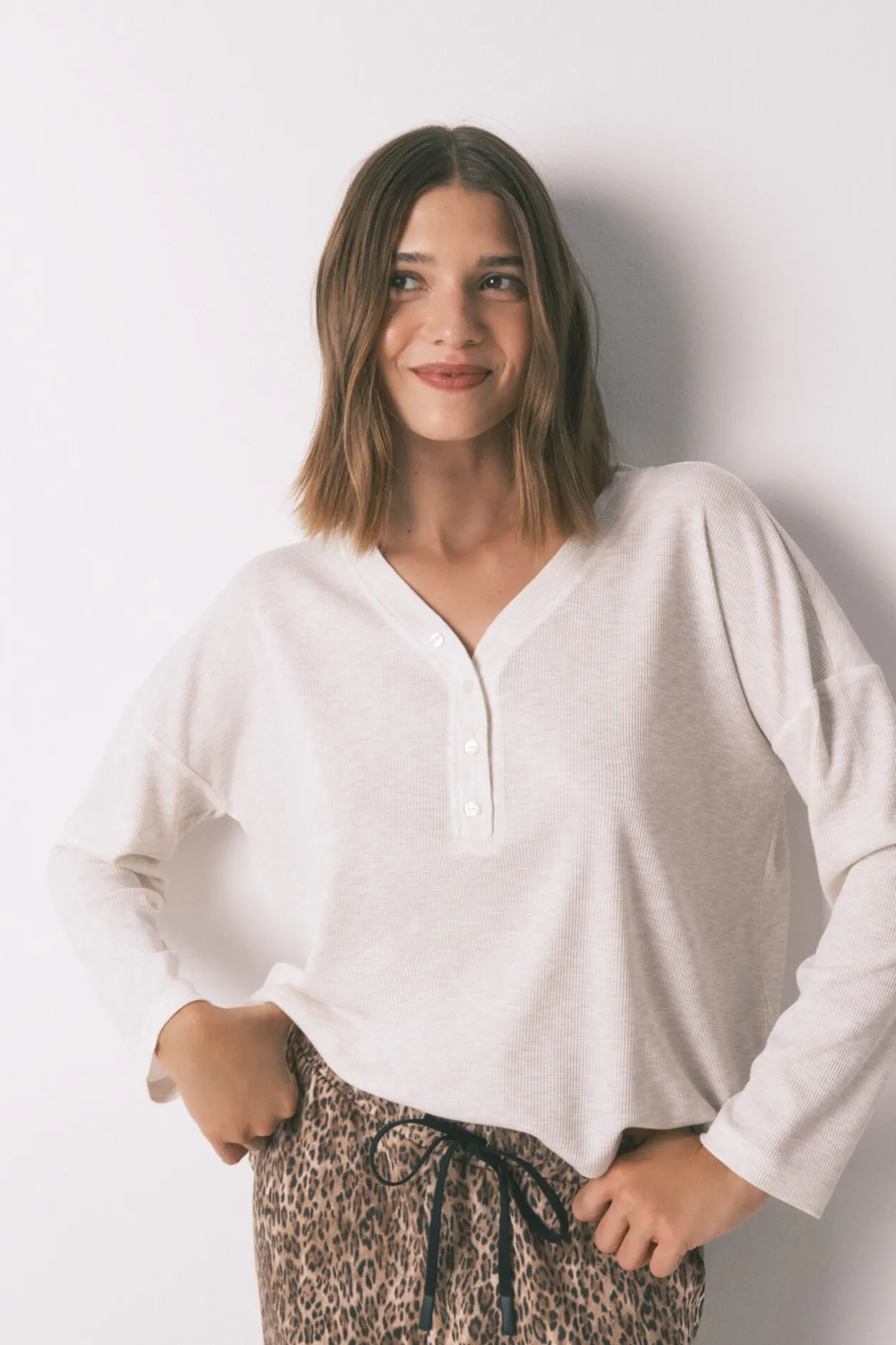 Women'secret Camiseta manga larga waffle marfil Discount