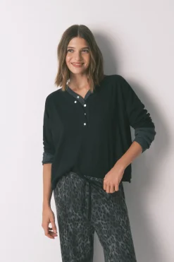 Women'secret Camiseta manga larga waffle negro New