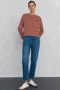 Pedro del Hierro Camiseta marinera de algodón español Rojo Hot