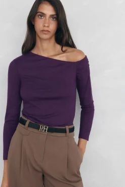 Pedro del Hierro Camiseta off shoulder Morado Sale