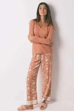 Women'secret Camiseta panadera algodón marrón naranja New