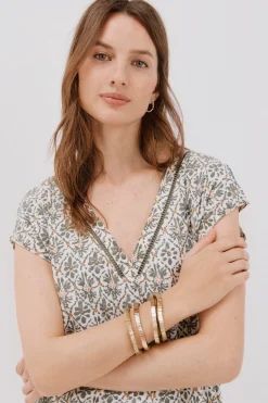 Cortefiel Camiseta pico con detalle puntilla Estampado verde Outlet