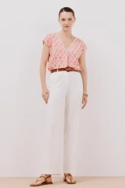 Cortefiel Camiseta pico con detalle puntilla Estampado gris Outlet