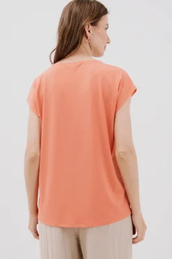 Cortefiel Camiseta pico con detalle puntilla Coral Discount