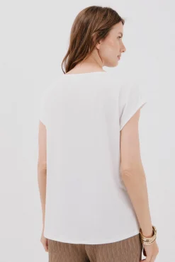 Cortefiel Camiseta pico con detalle puntilla Blanco Hot