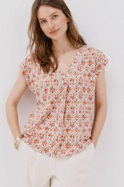 Cortefiel Camiseta pico con detalle puntilla Multicolor Hot