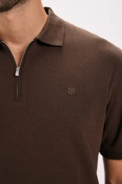 Jack & Jones Camiseta polo cremallera Marr&oacute;n oscuro Hot