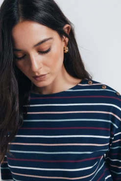 Springfield Camiseta rayas botones hombro azul Sale