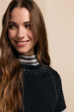 Slowlove Camiseta tachas Negro New