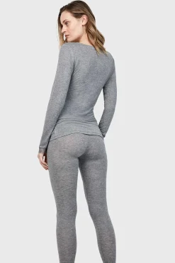 Gisela Camiseta termal cuello pico con encaje gris Discount