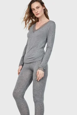 Gisela Camiseta termal cuello pico con encaje gris Discount