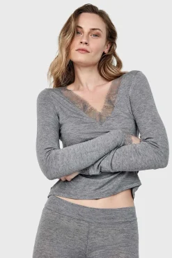 Gisela Camiseta termal cuello pico con encaje gris Discount