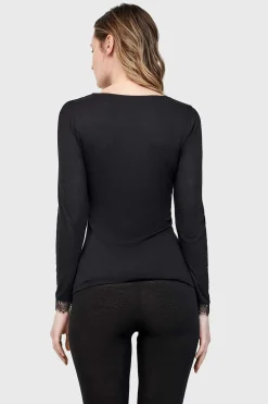 Gisela Camiseta termal cuello pico con encaje negro Best