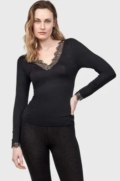 Gisela Camiseta termal cuello pico con encaje negro Best