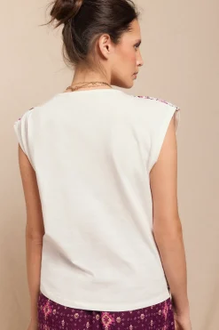 Slowlove Camiseta trenza fruncida Marfil Sale