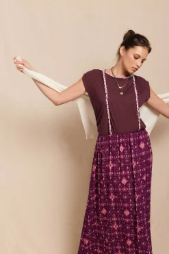 Slowlove Camiseta trenza fruncida Granate Outlet