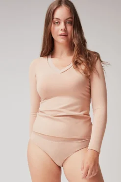 Gisela Camiseta térmica escote pico nude Online