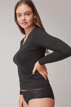 Gisela Camiseta térmica escote pico negro Outlet