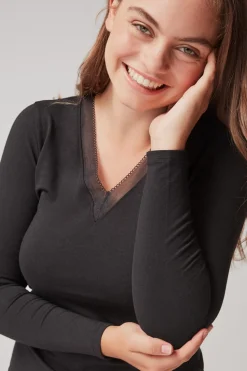 Gisela Camiseta térmica escote pico negro Outlet